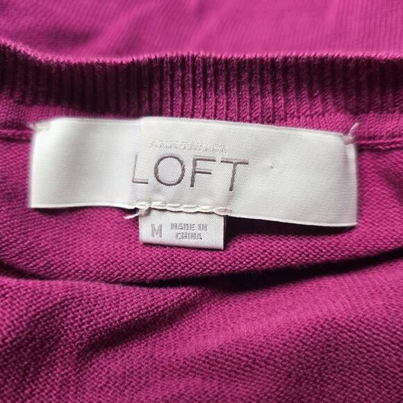 Loft Magenta Purple 100% Cotton Small Button Crew Neck Cardigan Sweater Size Med - Picture 6 of 11